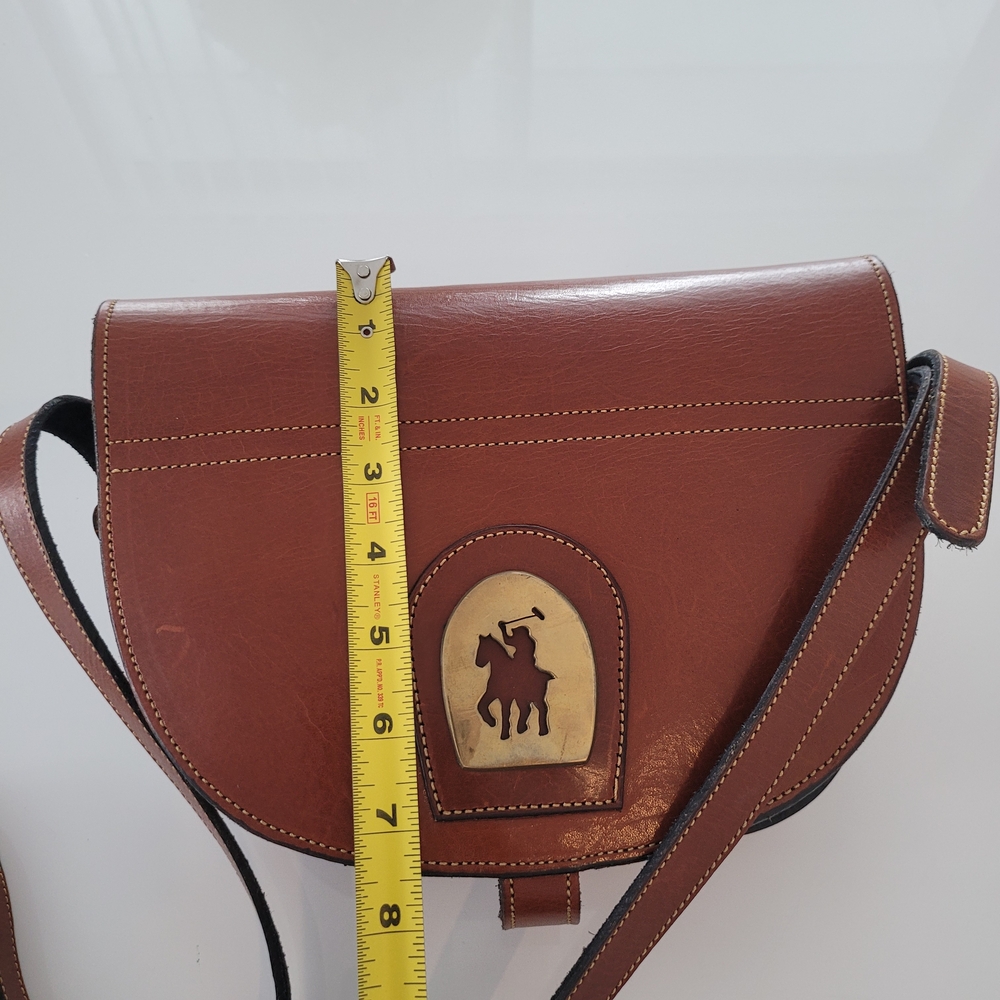 Brown Leather Saddle Crossbody with Polo Rider Medallion - Picture 13 of 17